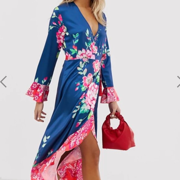 NEW WITHOUT TAG. ASOS. Liquorish wrap front midi tea dress. SIZE: 4 - Picture 1 of 6